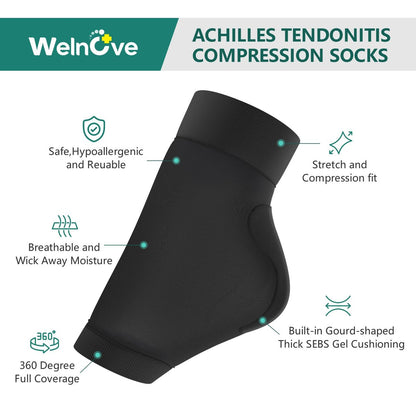 Welnove Fersen-Schutz-Socken bei Achillessehnenentzündung – Kompressionsstrümpfe mit Gel-Polster – FSA & HSA geeignet – für Bursitis, Schmerzen, trockene und rissige Fersen – Regular