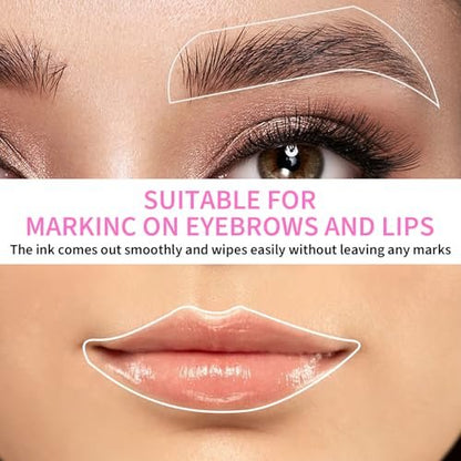 Eyebrow Microblading Marker Pen – 2 Stk. Brow Mapping Stifte mit 4 Ersatzminen und 1 Lineal, Make-up Tattoo Hautmarker, Brow Lamination Zubehör für Augenbrauen Lippen Haut (Weiß)