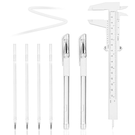 Eyebrow Microblading Marker Pen – 2 Stk. Brow Mapping Stifte mit 4 Ersatzminen und 1 Lineal, Make-up Tattoo Hautmarker, Brow Lamination Zubehör für Augenbrauen Lippen Haut (Weiß)