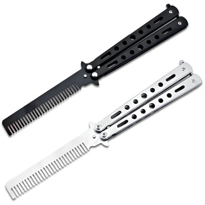 Jaasuee 2er-Set Edelstahl Klappkämme in Schwarz und Silber – Faltbare Haarstyling-Werkzeuge für Sport und Outdoor
