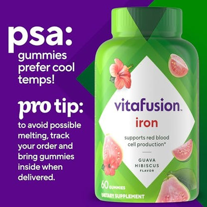 Vitafusion Eisen Gummibärchen – Unterstützt die Bildung roter Blutkörperchen, Guave-Hibiskus-Geschmack, 30 Portionen, 60 Stück