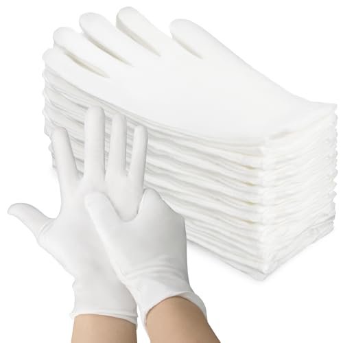 5 Paar Weiße Baumwollhandschuhe – Atmungsaktive Pflegehandschuhe für trockene Hände, Schlafen, Inspektion, Münzhandling, Wiederverwendbare weiche Stoffhandschuhe für Ekzeme, Spa, Feuchtigkeitspflege, Hohe Elastizität, Damen und Herren