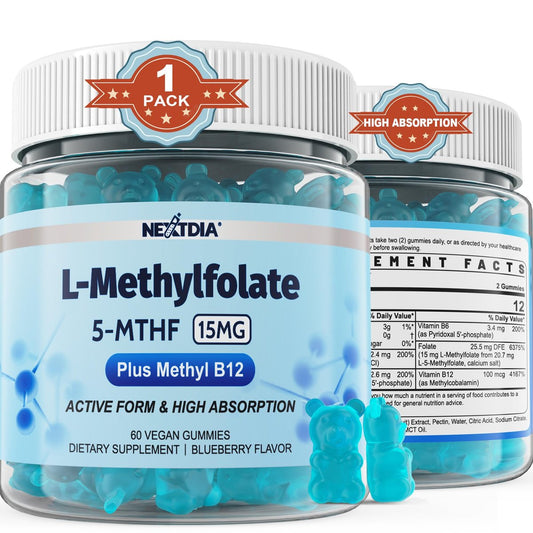 L-MethylFolate 15mg & Methyl B12 Gummies, Methylierte B1, B2, B6 Multivitamine – Aktives 5-MTHF & hohe Absorption – Unterstützt MTHFR-Gen, Kognition, Homocysteinspiegel, Folatstoffwechsel, Vegan, 60 Stück