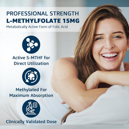 L-MethylFolate 15mg & Methyl B12 Gummies, Methylierte B1, B2, B6 Multivitamine – Aktives 5-MTHF & hohe Absorption – Unterstützt MTHFR-Gen, Kognition, Homocysteinspiegel, Folatstoffwechsel, Vegan, 60 Stück