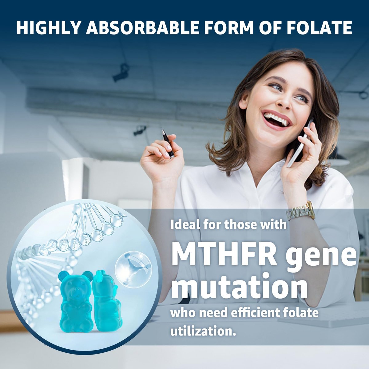 L-MethylFolate 15mg & Methyl B12 Gummies, Methylierte B1, B2, B6 Multivitamine – Aktives 5-MTHF & hohe Absorption – Unterstützt MTHFR-Gen, Kognition, Homocysteinspiegel, Folatstoffwechsel, Vegan, 60 Stück