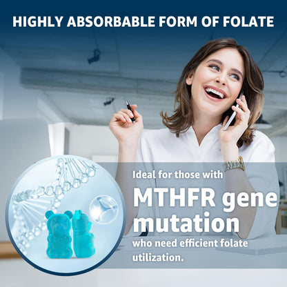 L-MethylFolate 15mg & Methyl B12 Gummies, Methylierte B1, B2, B6 Multivitamine – Aktives 5-MTHF & hohe Absorption – Unterstützt MTHFR-Gen, Kognition, Homocysteinspiegel, Folatstoffwechsel, Vegan, 60 Stück