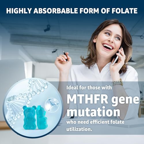 L-MethylFolate 15mg & Methyl B12 Gummies, Methylierte B1, B2, B6 Multivitamine – Aktives 5-MTHF & hohe Absorption – Unterstützt MTHFR-Gen, Kognition, Homocysteinspiegel, Folatstoffwechsel, Vegan, 60 Stück