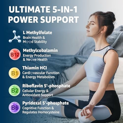 L-MethylFolate 15mg & Methyl B12 Gummies, Methylierte B1, B2, B6 Multivitamine – Aktives 5-MTHF & hohe Absorption – Unterstützt MTHFR-Gen, Kognition, Homocysteinspiegel, Folatstoffwechsel, Vegan, 60 Stück