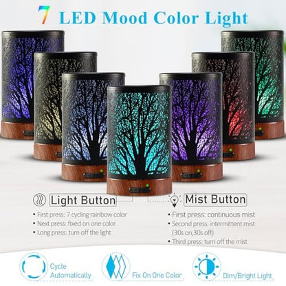 Maromamix Aromatherapie Diffuser 150ML – Metall Ultraschall Duftdiffuser mit 7 Farben LED Licht, Auto-Abschaltung, Geschenk für Mama