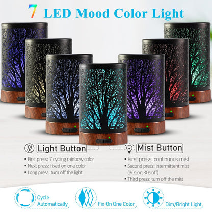 Maromamix Aromatherapie Diffuser 150ML – Metall Ultraschall Duftdiffuser mit 7 Farben LED Licht, Auto-Abschaltung, Geschenk für Mama