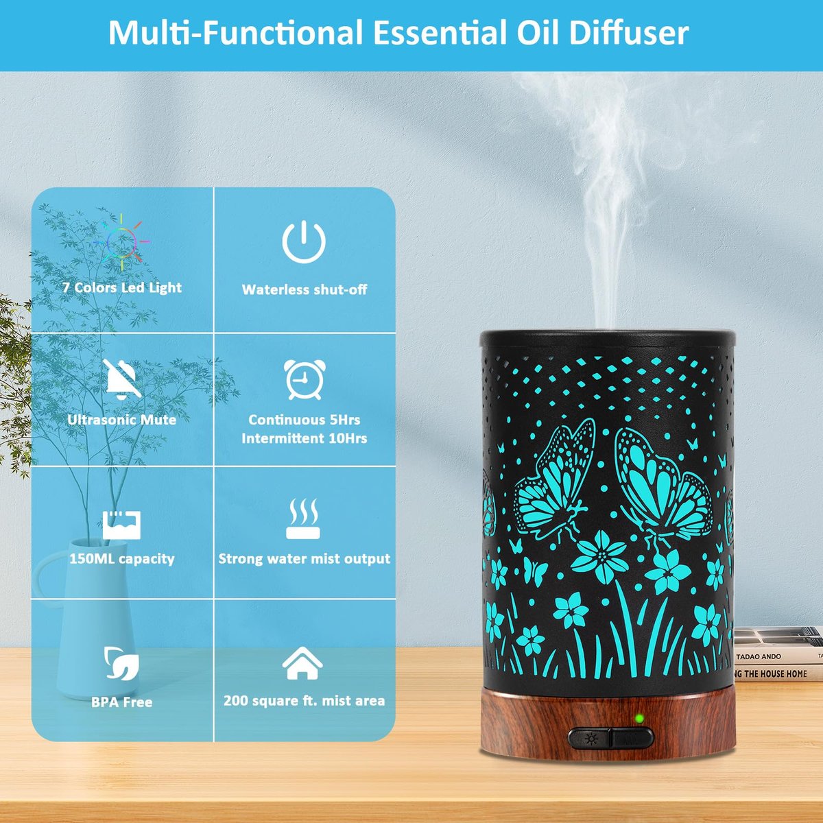 Maromamix Aromadiffusor aus Metall – 150 ml Ultraschall-Kaltvernebler mit 7 Farben LED-Licht, Auto-Abschaltung – Geschenk für Mama – für Zuhause