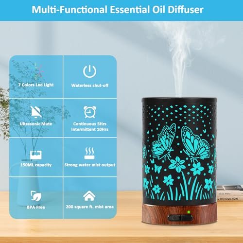 Maromamix Aromadiffusor aus Metall – 150 ml Ultraschall-Kaltvernebler mit 7 Farben LED-Licht, Auto-Abschaltung – Geschenk für Mama – für Zuhause
