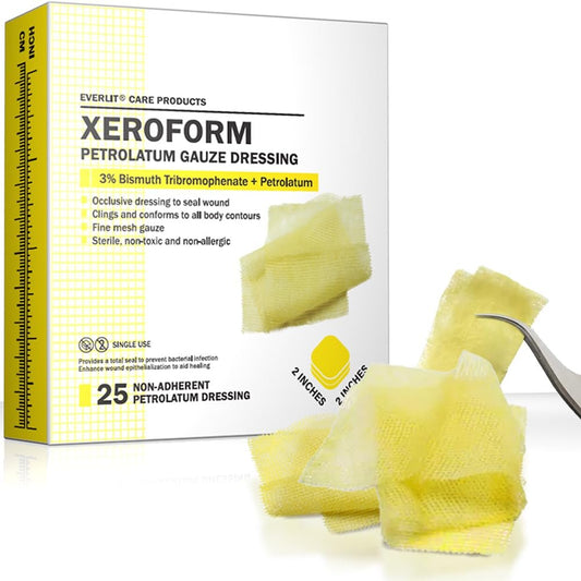 EVERLIT Xeroform Petrolatum-Dressing – Sterile, nicht haftende Okklusiv-Feingaze-Kompresse, 2" x 2", 25er-Pack