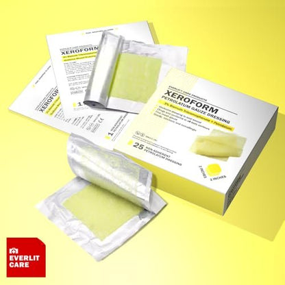 EVERLIT Xeroform Petrolatum-Dressing – Sterile, nicht haftende Okklusiv-Feingaze-Kompresse, 2" x 2", 25er-Pack