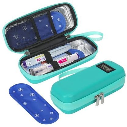 WIBOND Insulin & GLP-1 Kühlbox Reiseetui - Passend für Zepbound und Mounjaro Pens, TSA-zugelassene Peptid-Kühltasche mit Echtzeit-Temperaturanzeige, tragbare Diabetiker-Reisetasche mit 2 Kühlakkus