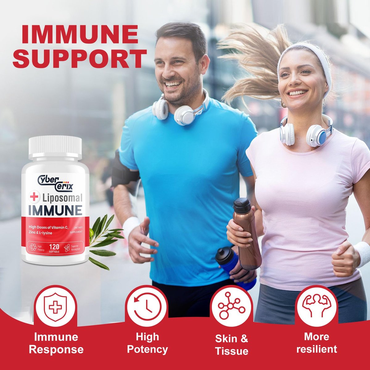 CyberCerix Liposomales Immunsystem-Supplement mit L-Lysin 1.500 mg, Vitaminen, Mineralien & Kräuterextrakten – Tägliche Wellness-Formel für Männer & Frauen, 120 Kapseln