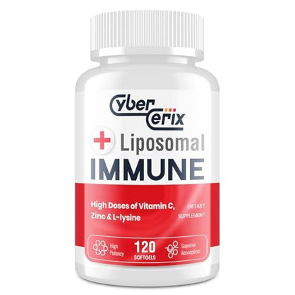 CyberCerix Liposomales Immunsystem-Supplement mit L-Lysin 1.500 mg, Vitaminen, Mineralien & Kräuterextrakten – Tägliche Wellness-Formel für Männer & Frauen, 120 Kapseln