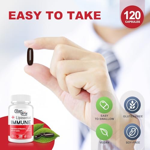CyberCerix Liposomales Immunsystem-Supplement mit L-Lysin 1.500 mg, Vitaminen, Mineralien & Kräuterextrakten – Tägliche Wellness-Formel für Männer & Frauen, 120 Kapseln