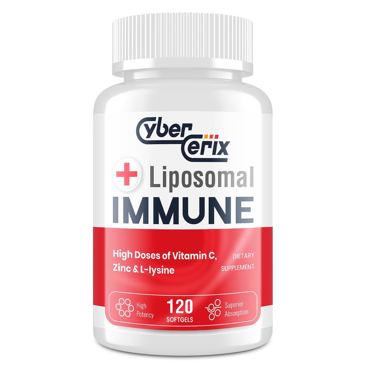 CyberCerix Liposomales Immunsystem-Supplement mit L-Lysin 1.500 mg, Vitaminen, Mineralien & Kräuterextrakten – Tägliche Wellness-Formel für Männer & Frauen, 120 Kapseln