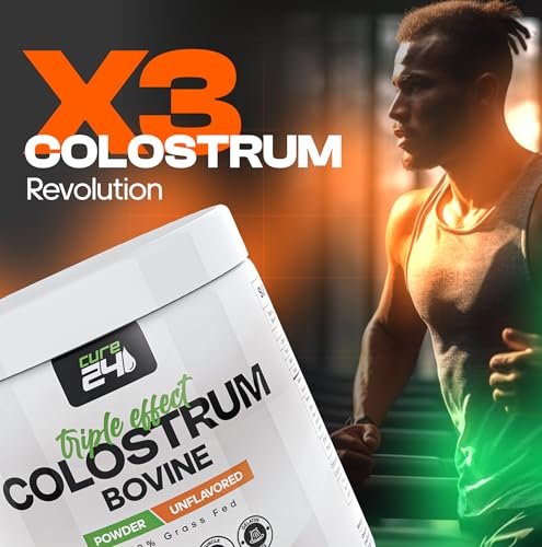Cure24 Bovine Colostrum X3 Pulver für Menschen – 100% reines, natürliches, grasgefüttertes Superfood, hoher IgG-Gehalt, plus Probiotika & Präbiotika, unaromatisiert, hergestellt in den USA