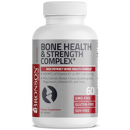 Bronson Knochengesundheits- & Stärkekomplex* Hochpotente Formel mit 200 µg Vitamin K2 als MK7, plus Calcium, Bor, Cissus Quadrangularis, Magnesium, Vitamin D3 und mehr – Non-GMO, 60 Tabletten