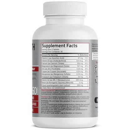Bronson Knochengesundheits- & Stärkekomplex* Hochpotente Formel mit 200 µg Vitamin K2 als MK7, plus Calcium, Bor, Cissus Quadrangularis, Magnesium, Vitamin D3 und mehr – Non-GMO, 60 Tabletten