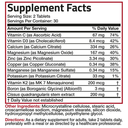 Bronson Knochengesundheits- & Stärkekomplex* Hochpotente Formel mit 200 µg Vitamin K2 als MK7, plus Calcium, Bor, Cissus Quadrangularis, Magnesium, Vitamin D3 und mehr – Non-GMO, 60 Tabletten