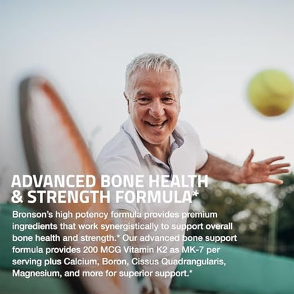 Bronson Knochengesundheits- & Stärkekomplex* Hochpotente Formel mit 200 µg Vitamin K2 als MK7, plus Calcium, Bor, Cissus Quadrangularis, Magnesium, Vitamin D3 und mehr – Non-GMO, 60 Tabletten