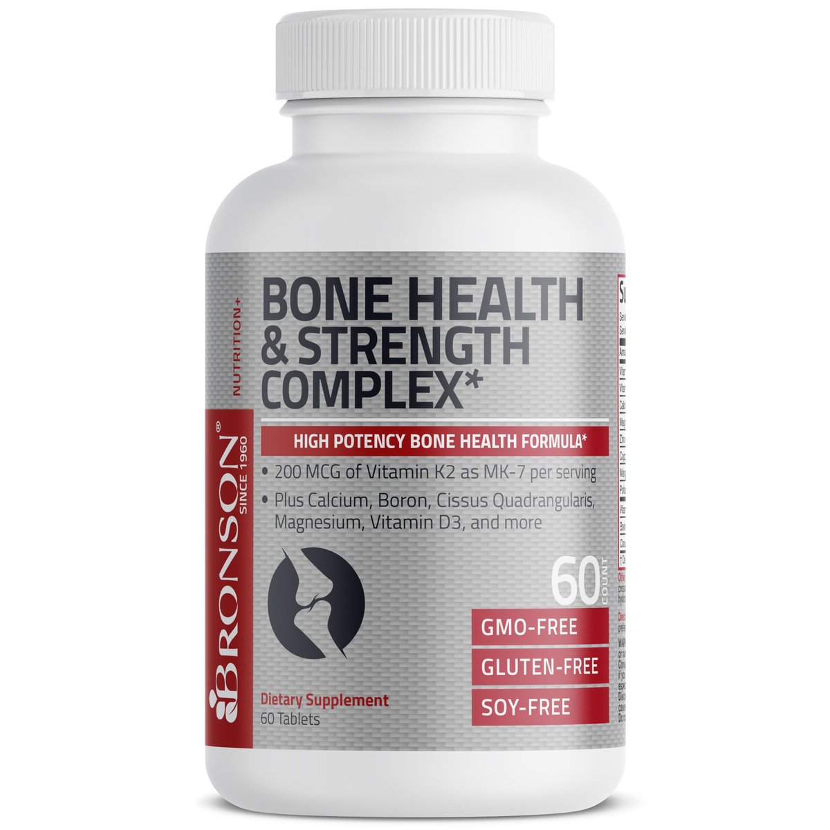 Bronson Knochengesundheits- & Stärkekomplex* Hochpotente Formel mit 200 µg Vitamin K2 als MK7, plus Calcium, Bor, Cissus Quadrangularis, Magnesium, Vitamin D3 und mehr – Non-GMO, 60 Tabletten