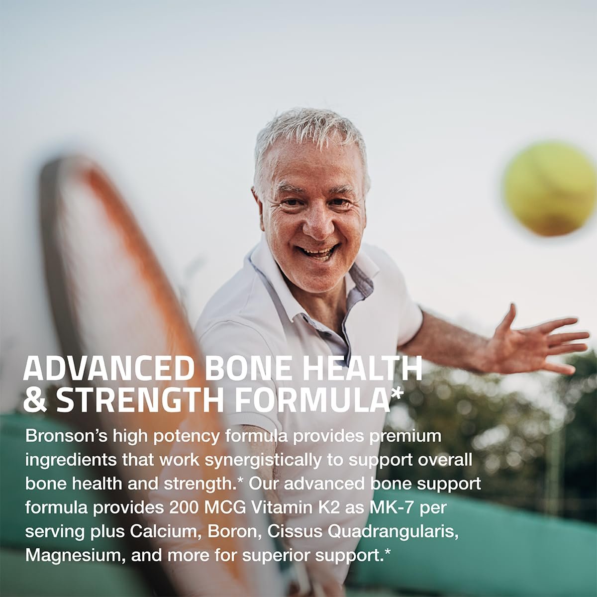 Bronson Knochengesundheits- & Stärkekomplex* Hochpotente Formel mit 200 µg Vitamin K2 als MK7, plus Calcium, Bor, Cissus Quadrangularis, Magnesium, Vitamin D3 und mehr – Non-GMO, 60 Tabletten