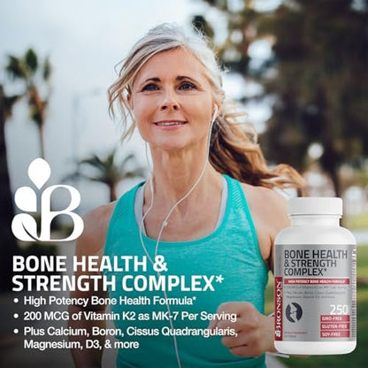 Bronson Knochengesundheits- & Stärkekomplex* Hochpotente Formel mit 200 µg Vitamin K2 als MK7, plus Calcium, Bor, Cissus Quadrangularis, Magnesium, Vitamin D3 und mehr – Non-GMO, 60 Tabletten