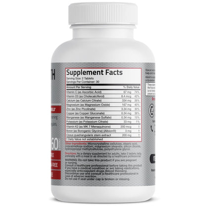 Bronson Knochengesundheits- & Stärkekomplex* Hochpotente Formel mit 200 µg Vitamin K2 als MK7, plus Calcium, Bor, Cissus Quadrangularis, Magnesium, Vitamin D3 und mehr – Non-GMO, 60 Tabletten