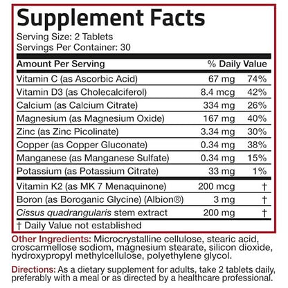 Bronson Knochengesundheits- & Stärkekomplex* Hochpotente Formel mit 200 µg Vitamin K2 als MK7, plus Calcium, Bor, Cissus Quadrangularis, Magnesium, Vitamin D3 und mehr – Non-GMO, 60 Tabletten