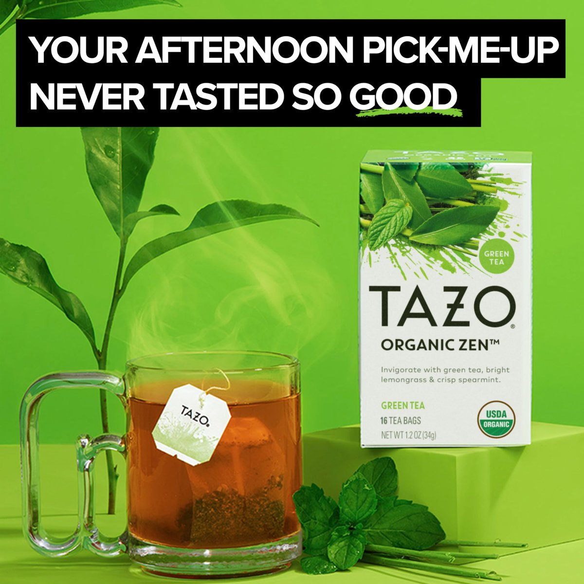 TAXO Bio Grüner Tee Zen – Erfrischender Zitronengras- und Minztee, 36 Beutel, koffeinhaltig