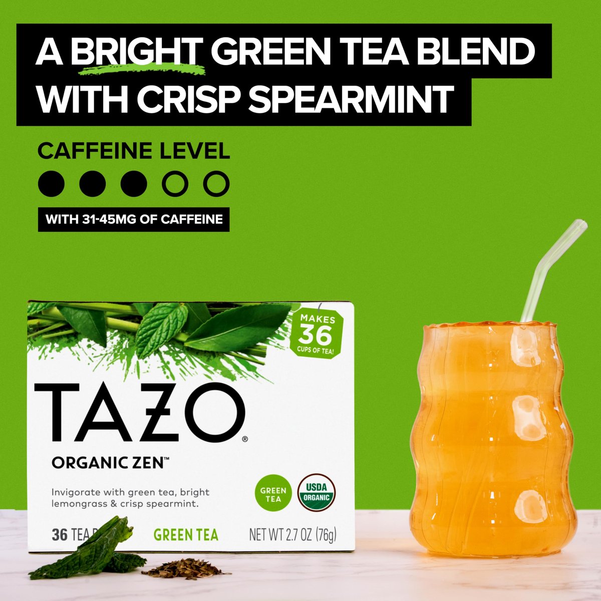 TAXO Bio Grüner Tee Zen – Erfrischender Zitronengras- und Minztee, 36 Beutel, koffeinhaltig