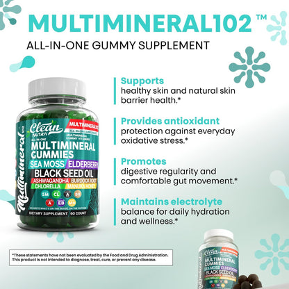 Sea Moss Gummies | Klinisch getestet – Schwarzkümmelöl, Ashwagandha, Holunder, Klettenwurzel, Chlorella, Manuka-Honig – Vegane irische Seemoos-Gummis für Erwachsene, Kinder, Männer, Frauen – Grüner Apfelgeschmack