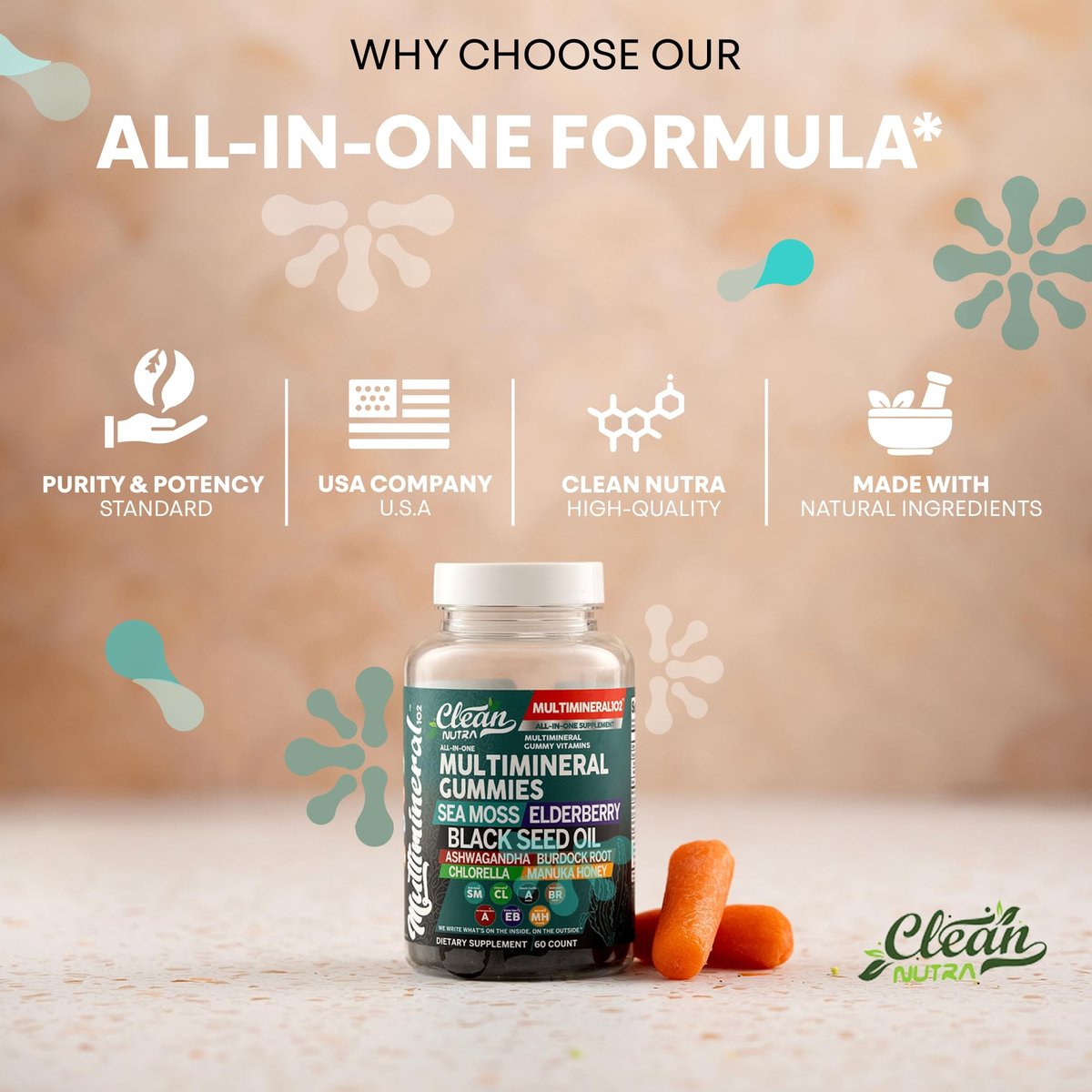 Sea Moss Gummies | Klinisch getestet – Schwarzkümmelöl, Ashwagandha, Holunder, Klettenwurzel, Chlorella, Manuka-Honig – Vegane irische Seemoos-Gummis für Erwachsene, Kinder, Männer, Frauen – Grüner Apfelgeschmack