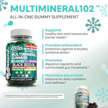 Sea Moss Gummies | Klinisch getestet – Schwarzkümmelöl, Ashwagandha, Holunder, Klettenwurzel, Chlorella, Manuka-Honig – Vegane irische Seemoos-Gummis für Erwachsene, Kinder, Männer, Frauen – Grüner Apfelgeschmack