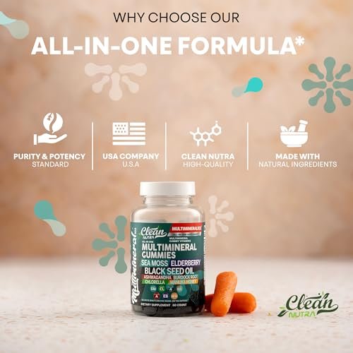 Sea Moss Gummies | Klinisch getestet – Schwarzkümmelöl, Ashwagandha, Holunder, Klettenwurzel, Chlorella, Manuka-Honig – Vegane irische Seemoos-Gummis für Erwachsene, Kinder, Männer, Frauen – Grüner Apfelgeschmack