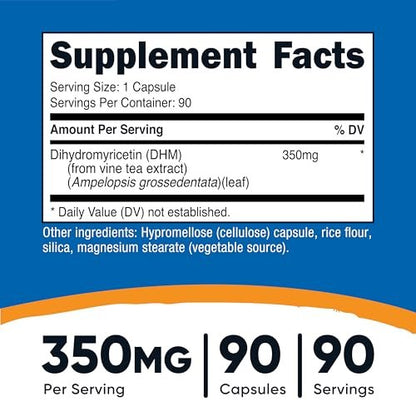 Nutricost Dihydromyricetin (DHM) Kapseln (350 mg, 90 Kapseln) - Vegan, Nicht-GVO, 90 Portionen