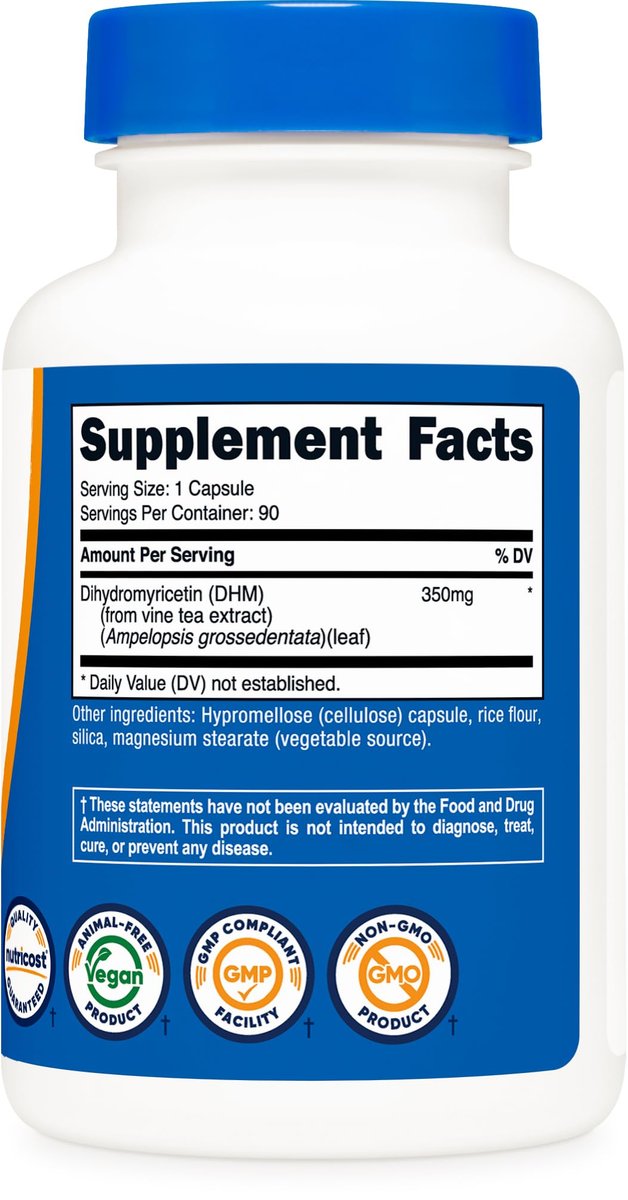 Nutricost Dihydromyricetin (DHM) Kapseln (350 mg, 90 Kapseln) - Vegan, Nicht-GVO, 90 Portionen