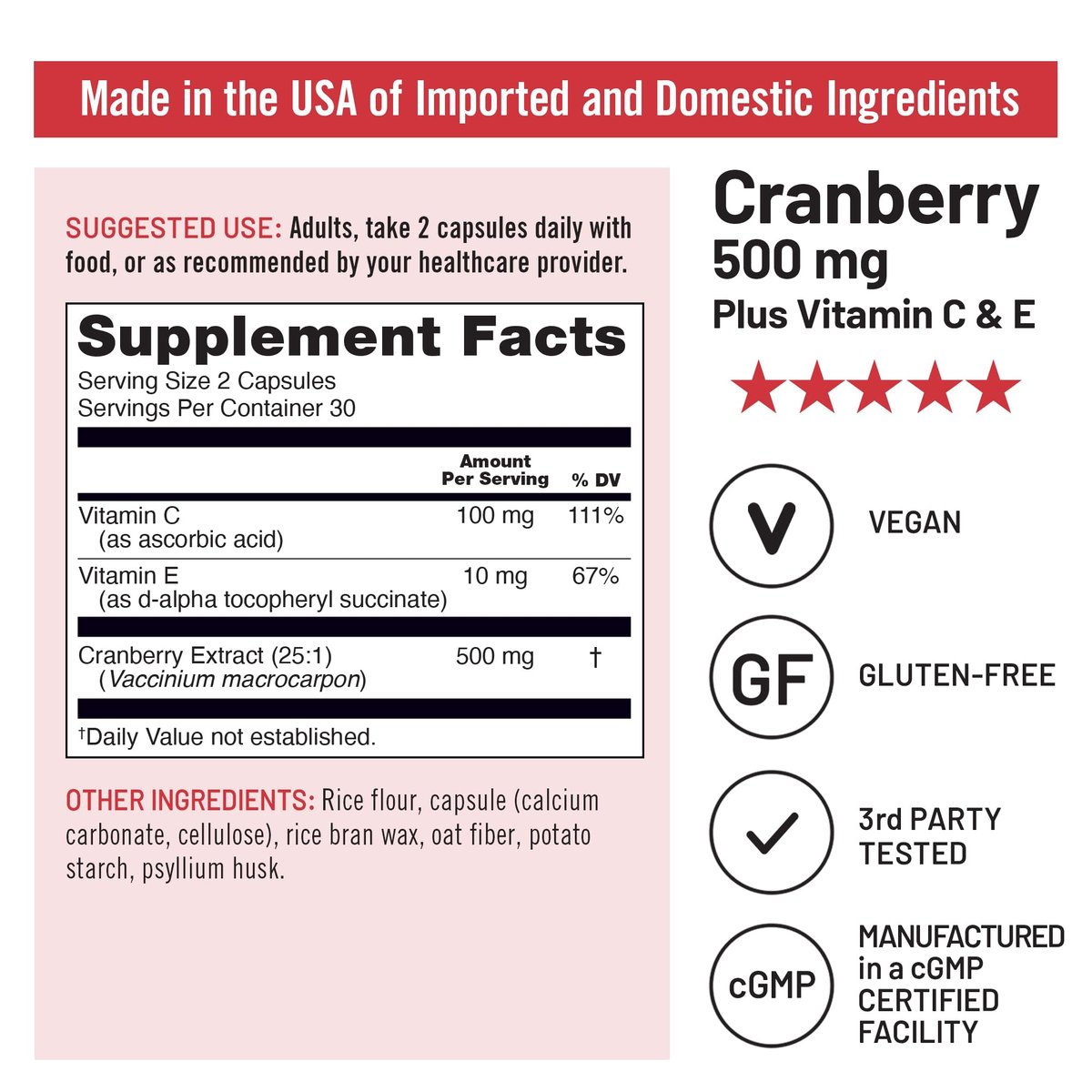 NatureWise Cranberry Kapseln für Frauen - 500 mg Cranberry Extrakt (25:1) + Vitamin C & E - Reinigung für Harnwege & Blase - Vegan, Non-GMO, Zuckerfrei - 60 Kapseln [1-Monatsvorrat]