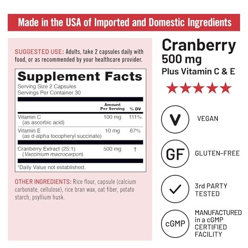 NatureWise Cranberry Kapseln für Frauen - 500 mg Cranberry Extrakt (25:1) + Vitamin C & E - Reinigung für Harnwege & Blase - Vegan, Non-GMO, Zuckerfrei - 60 Kapseln [1-Monatsvorrat]