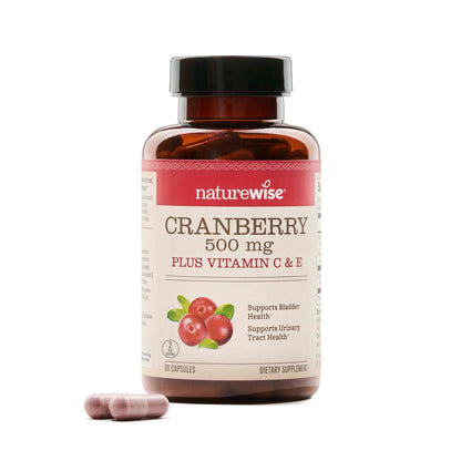 NatureWise Cranberry Kapseln für Frauen - 500 mg Cranberry Extrakt (25:1) + Vitamin C & E - Reinigung für Harnwege & Blase - Vegan, Non-GMO, Zuckerfrei - 60 Kapseln [1-Monatsvorrat]