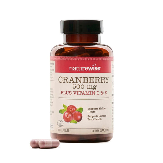 NatureWise Cranberry Kapseln für Frauen - 500 mg Cranberry Extrakt (25:1) + Vitamin C & E - Reinigung für Harnwege & Blase - Vegan, Non-GMO, Zuckerfrei - 60 Kapseln [1-Monatsvorrat]