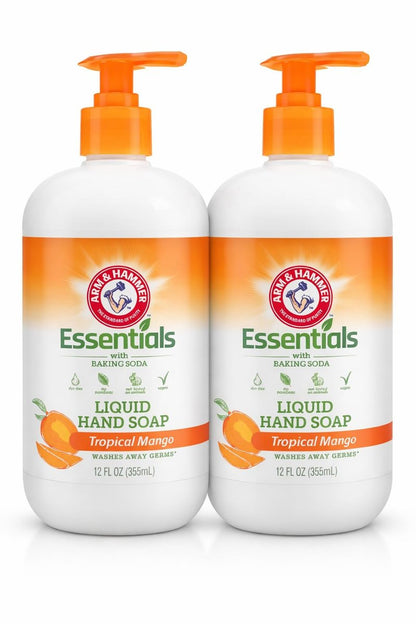 Arm & Hammer Essentials mit sanftem Backpulver, Flüssigseife, 12 fl oz (Tropische Mango) – 2er-Pack