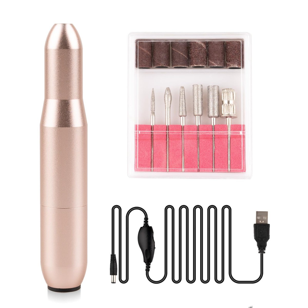 Marvelity Elektrischer Nagelbohrer Set, Professioneller USB-betriebener Akryl-Nagelkit, Komplettes Maniküre- und Pediküre-Werkzeug mit Nagelbohrern und Schleifbändern für Salon und Zuhause