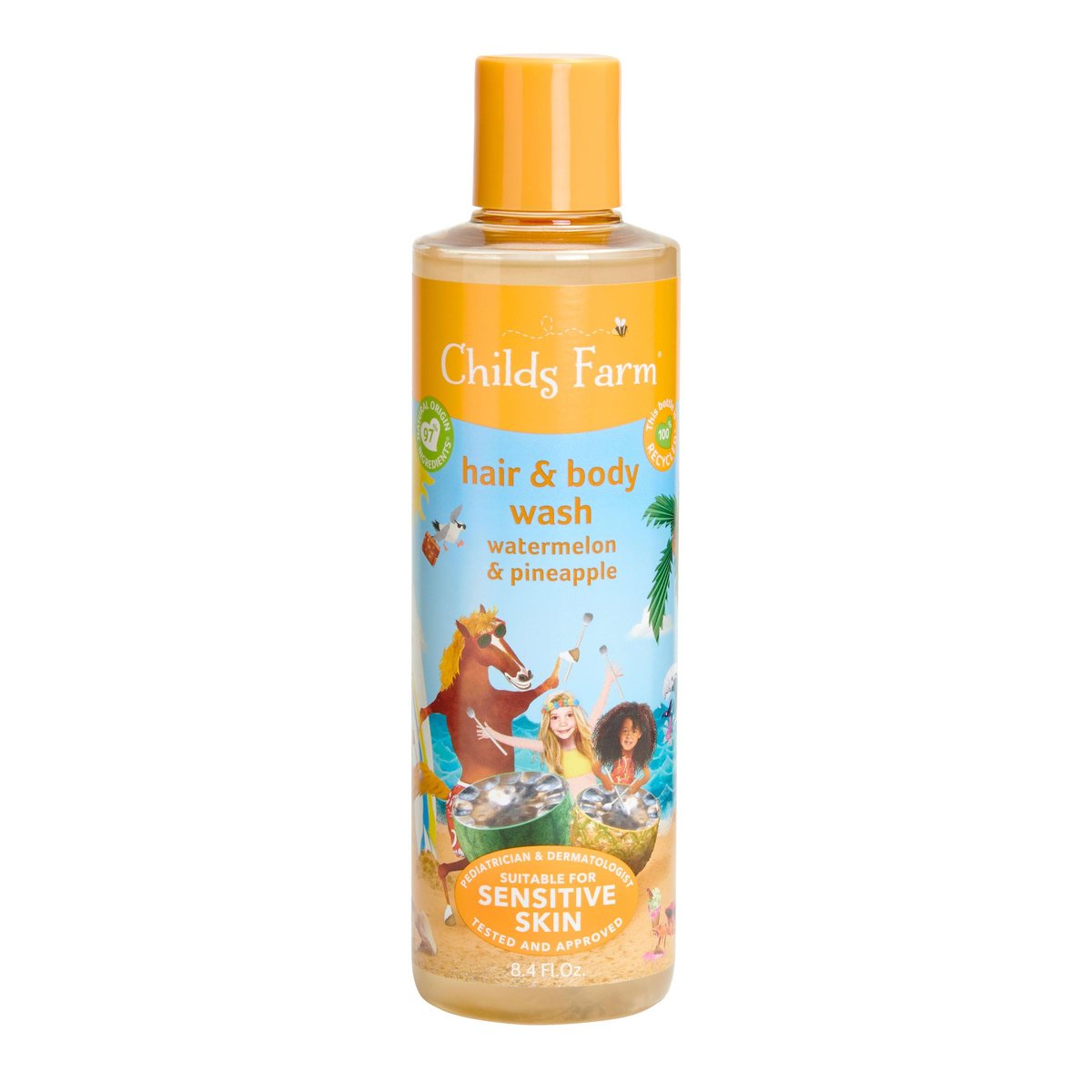 Childs Farm Kids Hair & Body Wash für trockene, empfindliche Haut, Wassermelone & Bio-Ananas, sanfte Reinigung, vegan, tierversuchsfrei, 250 ml