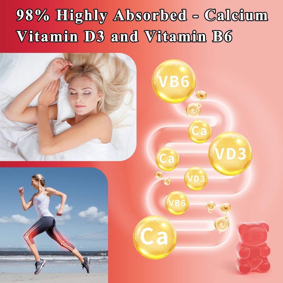LETSCOL Magnesium Glycinat Gummies 800mg pro Portion – Zuckerfreies Magnesiumpräparat mit Magnesiummalat, Calcium, Vitamin D3, B6, CoQ10 für Ruhe & Schlaf – Erwachsene & Kinder (30 Stück)