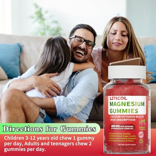 LETSCOL Magnesium Glycinat Gummies 800mg pro Portion – Zuckerfreies Magnesiumpräparat mit Magnesiummalat, Calcium, Vitamin D3, B6, CoQ10 für Ruhe & Schlaf – Erwachsene & Kinder (30 Stück)